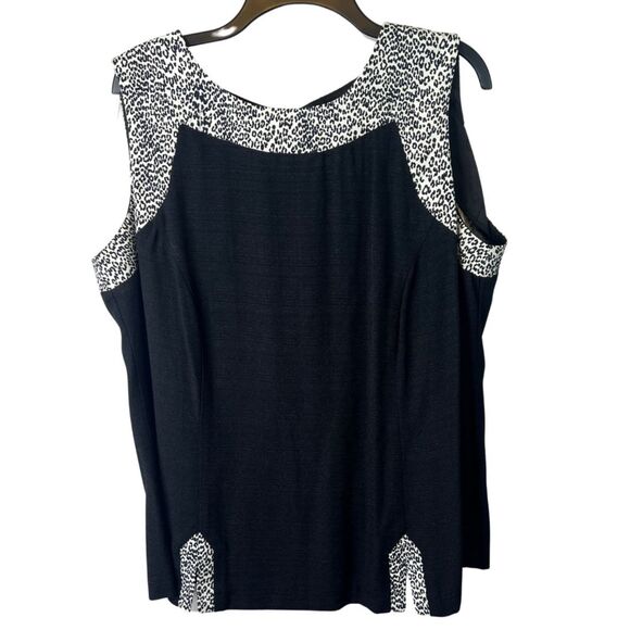 Dawn Joy II Leopard Trim Vintage Black Tank Blouse Size 18W - Picture 1 of 7